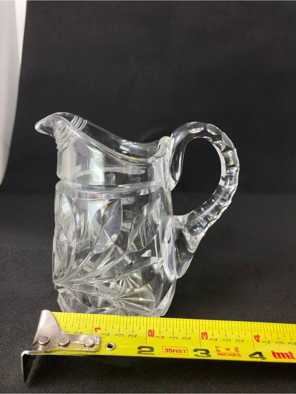 Antique 1900's Miniature Cut Crystal Floral Daisy pitcher jug